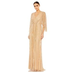 NWT Mac Duggal Beaded Striping Kimono Sleeve V Neck Gown - size 24